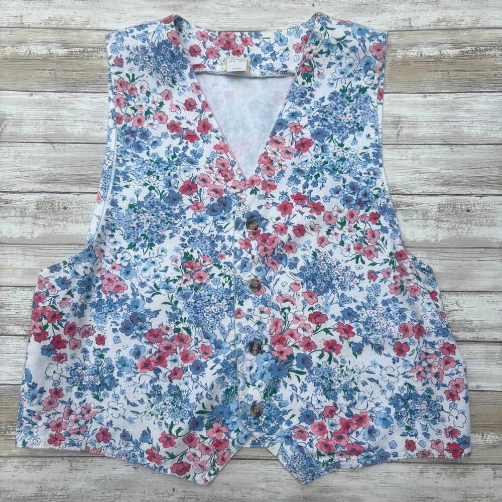 VTG 90s Boho Grannycore Floral Denim Vest L Blue Pink Cottagecore 


 90s USA